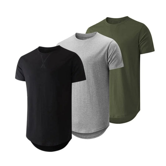 Men's 3-Pack Cotton Hipster Hip Hop Longline Crewneck T-Shirt, Men's Casual T-Shirts
