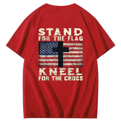 Stand For The Flag Kneel For The Cross Pattern Print 100%Cotton T-Shirt
