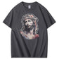 Watercolor Jesus Pattern Print Crew Neck T-Shirt