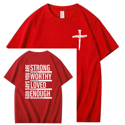 T-shirt med mønstertryk i 100% bomuld og Gud siger, at du er