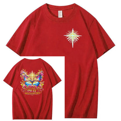 Pray About Everything Pattern Print 100% Cotton T-Shirt