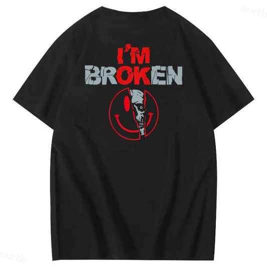 I'm Broken Skull Smile Pattern 100% Cotton T-Shirt