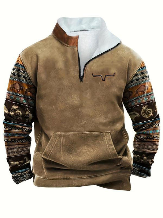 Men's Ethnic Pattern Zip Up Fleece Sweatshirt E