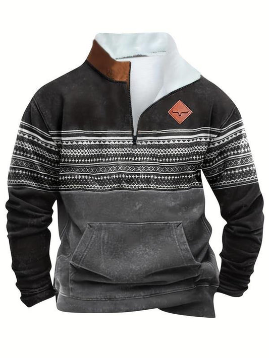 Men's Ethnic Pattern Zip Up Fleece Sweatshirt F