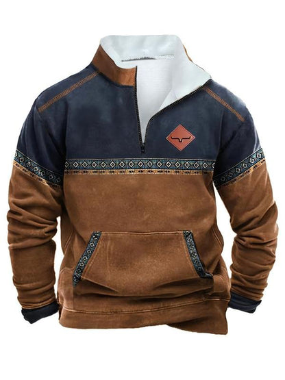 Men's Ethnic Pattern Zip Up Fleece Sweatshirt F
