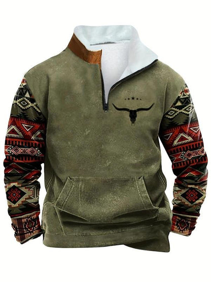 Men's Ethnic Pattern Zip Up Fleece Sweatshirt H