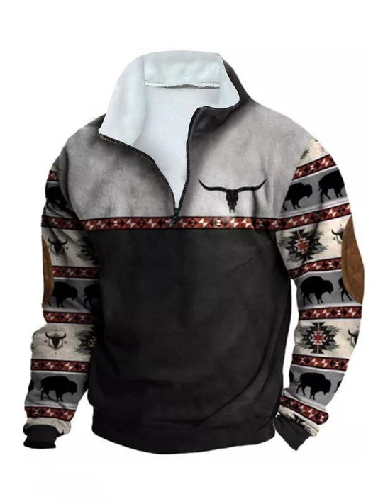 Men's Ethnic Pattern Zip Up Fleece Sweatshirt A