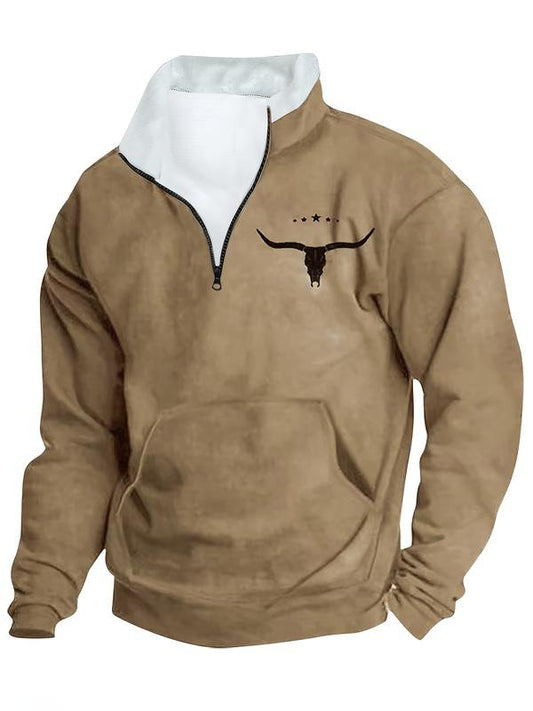 Men's Ethnic Pattern Zip Up Fleece Sweatshirt D