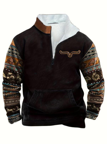 Men's Ethnic Pattern Zip Up Fleece Sweatshirt E
