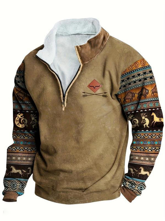 Men's Ethnic Pattern Zip Up Fleece Sweatshirt B